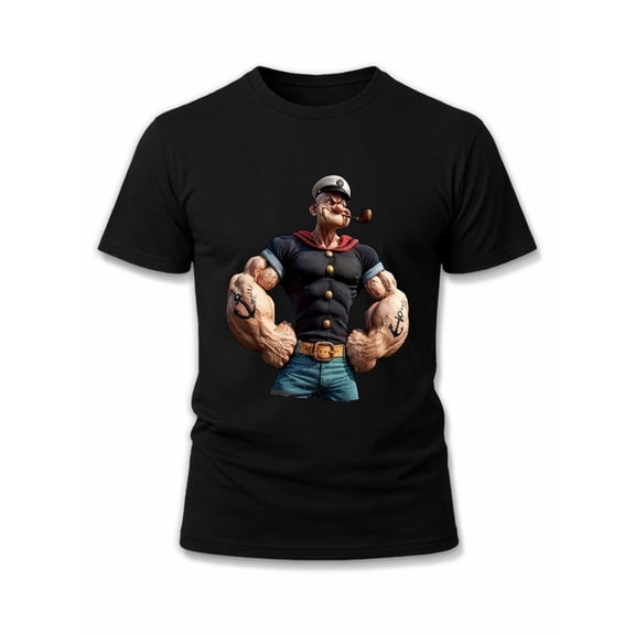 Greenink Popeye the Sailor T-Shirt mens t shirt black short summer For summer Casual Daily Wear Weekend casual wear Fashion Unisex Shirt Crewneck tshirts