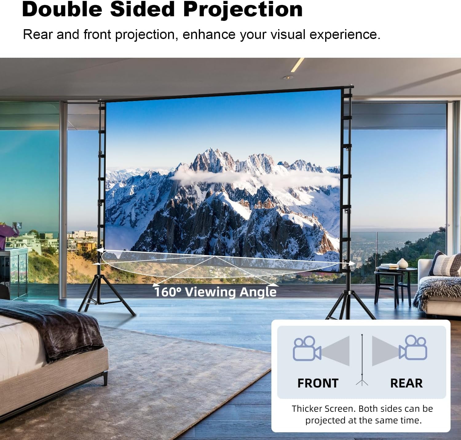 Projector Screen and Stand,Towond 150 inch Indoor Outdoor Projection  Screen, Portable 16:9 4K HD Rear Front Movie Screen with Carry Bag  Wrinkle-Free