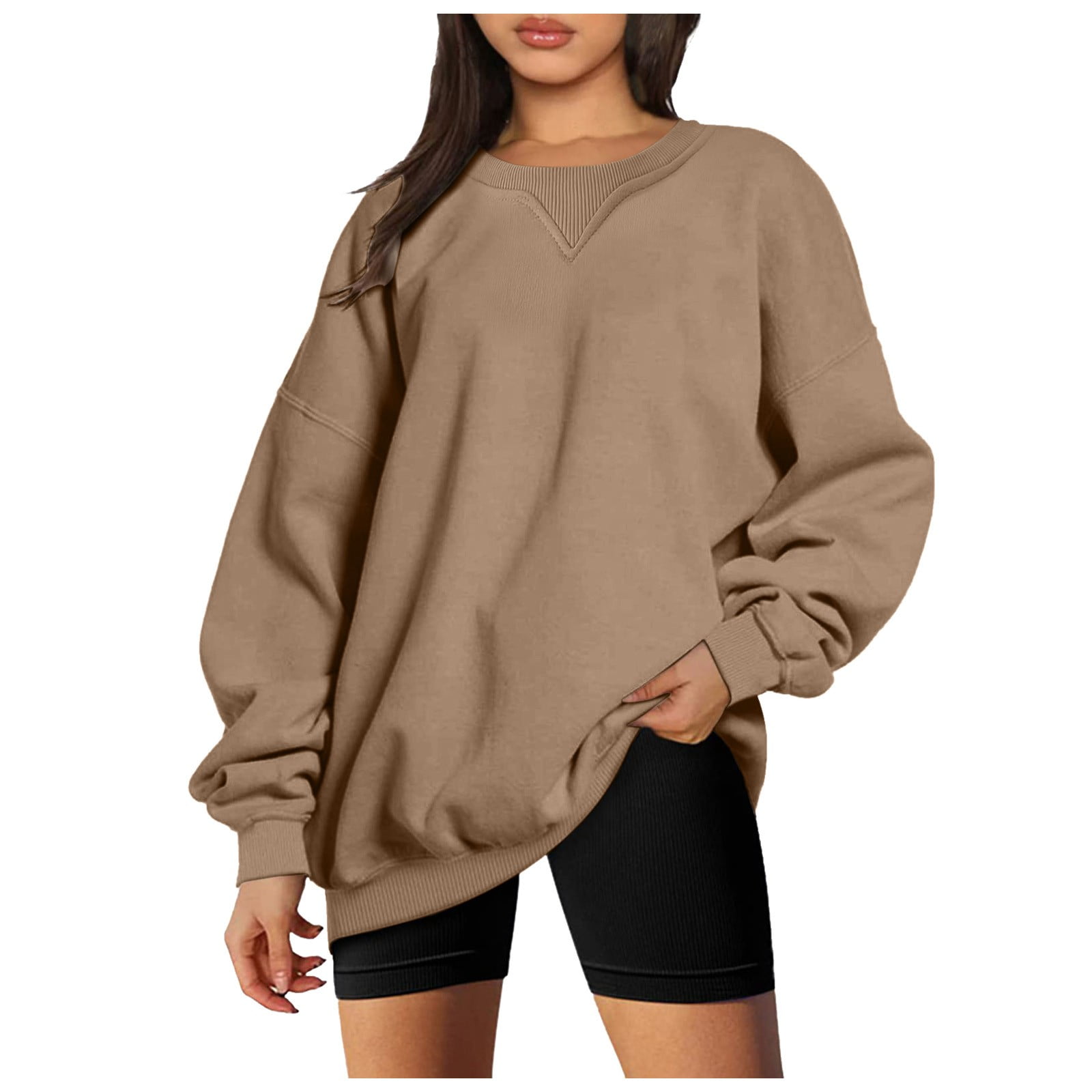 Womens Autumn And Winter Loose Top Solid Color Shoulder Sleeve