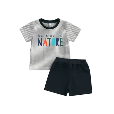 

Suanret 2Pcs Toddler Baby Boys Outfits Short Sleeve Letter Stripe Top+Casual Shorts Summer Clothes Grey 4-5 Years