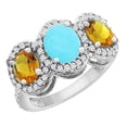 thumbnail image 1 of 10K White Gold Natural Turquoise & Citrine 3-Stone Ring Oval Diamond Accent, size 6.5, 1 of 2