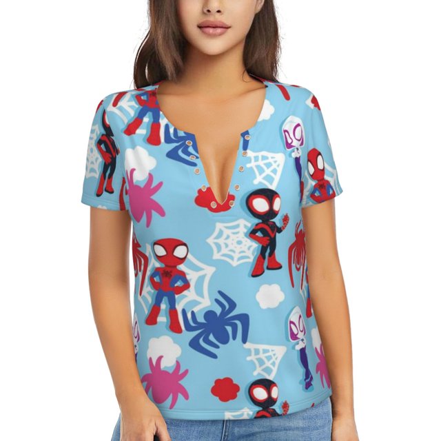 Spider-Man Women's Sexy Deep V-Neck Short Sleeve T-Shirt