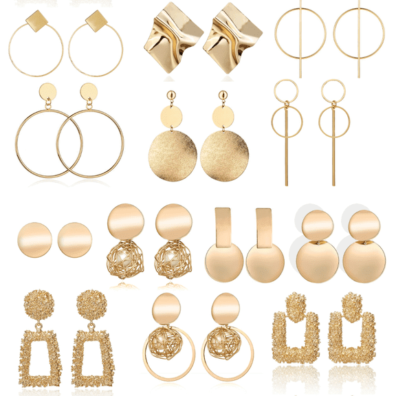 13 Pairs Drop Dangle Earrings, Gold Color Stud Earrings for Women & Fashion Big Geometric Earrings, Hanging Earring Set Jewelry Gifts