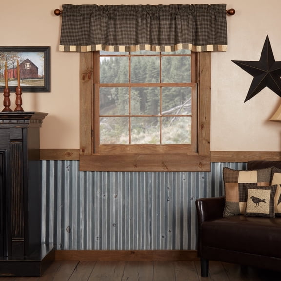 VHC Brands Kettle Grove Window Curtain, Valance Block Border, Black, 16x72