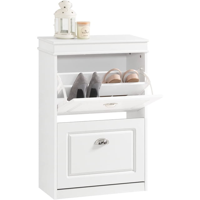 SoBuy Shoe Cabinet with 2 Flip Drawers,Shoe Rack,Shoe Storage Cupboard Organizer Unit,White,FSR78-W