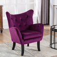 thumbnail image 3 of Wulawindy Velvet Wingback Accent Chair Armchair Modern Tufted Button Vanity Chair with Wooden legs for Living Room Bedroom, 3 of 7