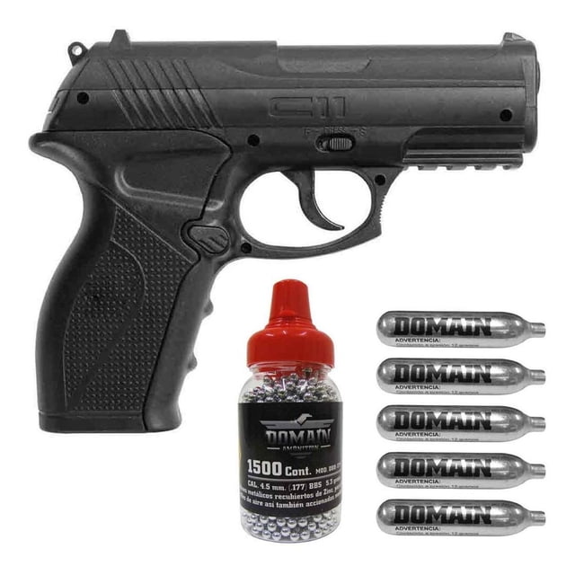 Pistola Bbs Calibre 4.5mm 480fps 1500 Municiones Tanques Co2 negro Estandar