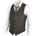 thumbnail image 1 of GFDYREE Men's Slim Fit Herringbone Tweed Suits Vest Premium Wool Blend Waistcoat, 1 of 7
