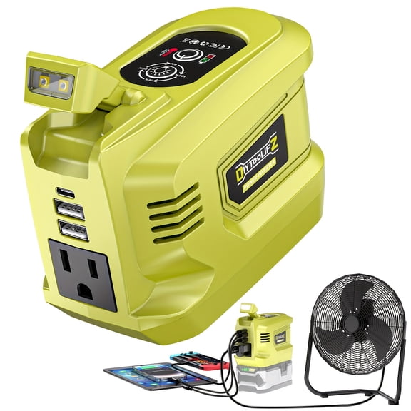 200W Power Inverter Compatible with Ryobi 18V Battery, DC 18V to AC 110-120V Power Station with 1 AC Outlet, 2 USB, 1 Type-C & LED Light, for Camping Power Outage (No Battery)