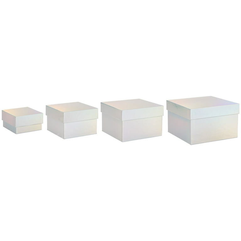 Aubiu Gift Boxes for Presents,Small Gift Boxes with Lids-White Nesting Gift  Boxes Set of 4 Assorted Sizes Square Gift Boxes for Wedding