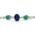 thumbnail image 3 of 925 Silver & 10K Yellow Gold Blue Created Sapphire Green Malachite & Lab Grown Diamond Bracelet for Women | 7.36 Cttw | Gemstone September Birthstone | Oval 10X8MM and 8X6MM | Fully Adjustable 9 inch, 3 of 5