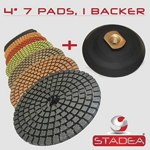 stadea premium grade wet 4" diamond polishing pads set   rubber backer for granite marble stone