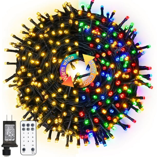 Cadena de luces LED JMEXSUSS de 20 m, 200 LED, blanco cálido y multicolor