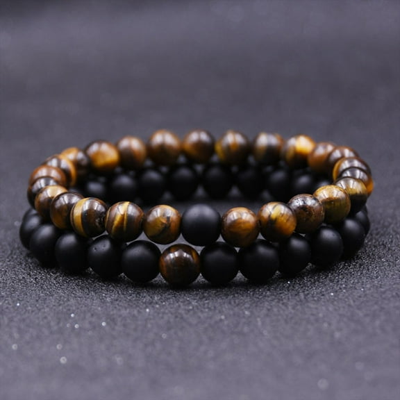 Wioihee 2Pcs Men Women 8mm Chakra Beads Elastic Natural Stone Agate Bracelet