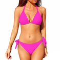 thumbnail image 2 of QURATI Swimwear Women Bikini Set Two Piece Swimsuit Tie Bathing Suit Cute Swimwear Hot Pink L, 2 of 6