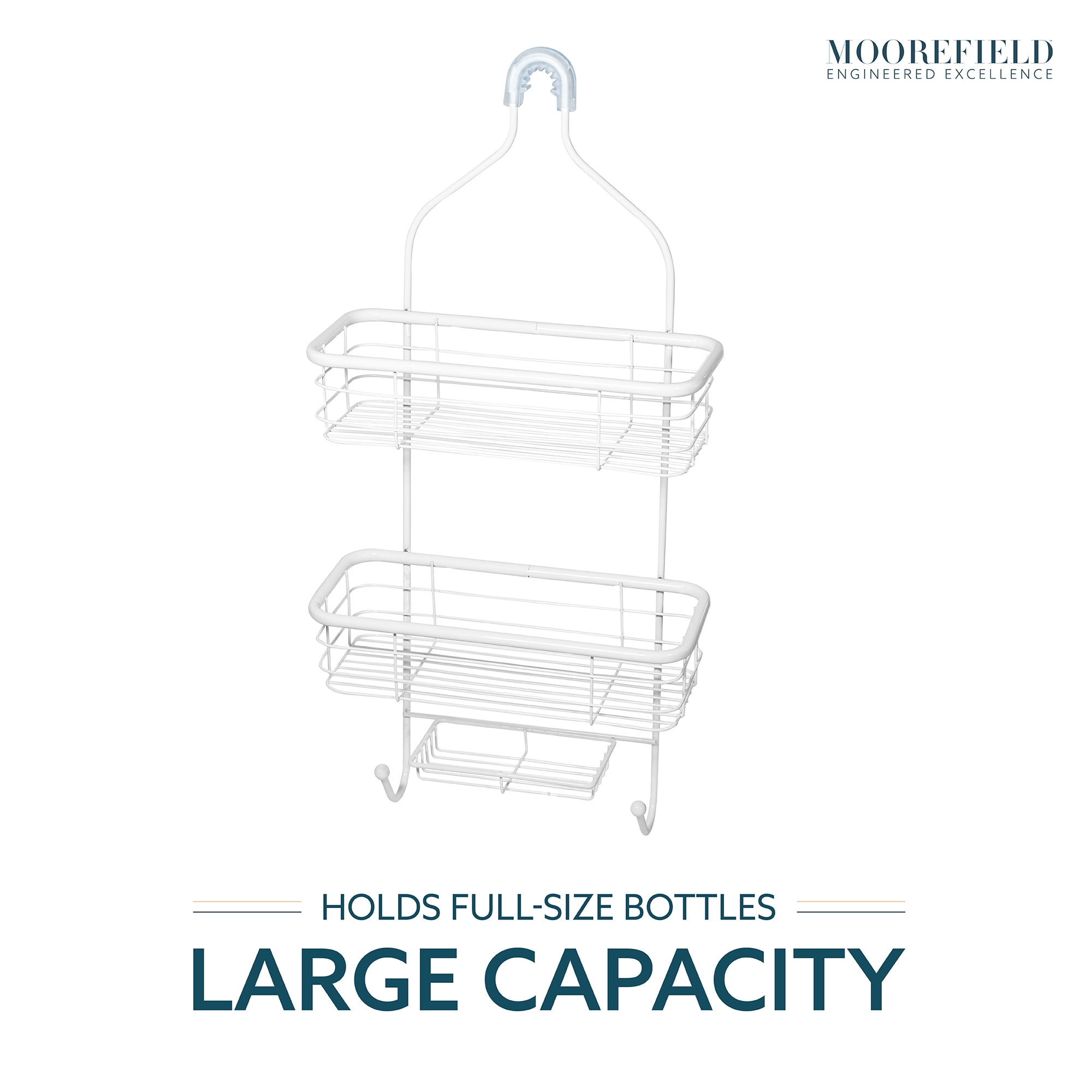 Moorefield 3-Tier Hanging Shower Caddy with Suction Cups, Non-Slip Neck, Bathroom Organizer, Matte White