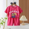 thumbnail image 2 of Little Boy Clothes Set Toddler Baby Boy Bear Bakery Print Short Sleeve T-Shirt & Solid Shorts 2-Piece Summer Outfit Toddler Boy Short Set, 2 of 6