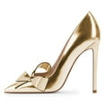 thumbnail image 2 of YDN Women Graceful Bows Slip On Pumps Pointed Closed Toe Stiletto Super High Heels Prom Wedding Party Dress Shoes Size 9.5 Gold, 2 of 5