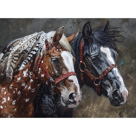 Couple of Feather Horse 5D Diamond Art Painting by Number Kits for Adults DIY Paint with Round Full Drill Diamond Gems Painting Art Craft for Home Wall Decor 15.8x19.8inch(2)