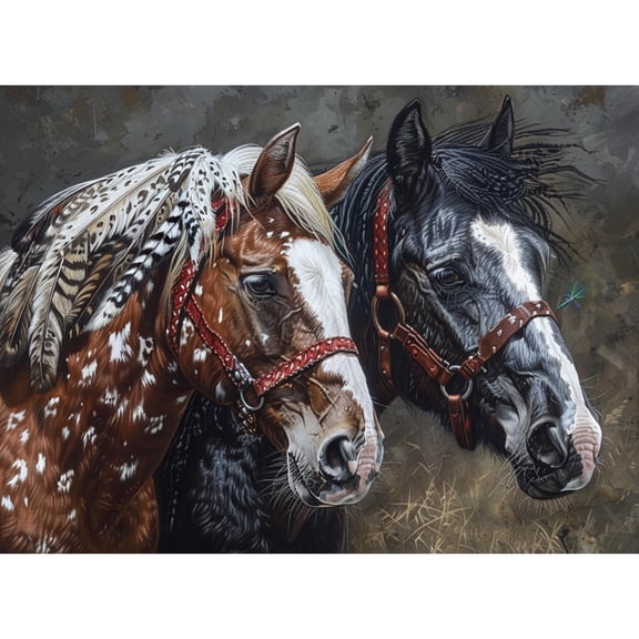 Couple of Feather Horse 5D Diamond Art Painting by Number Kits for Adults DIY Paint with Round Full Drill Diamond Gems Painting Art Craft for Home Wall Decor 15.8x19.8inch(2)