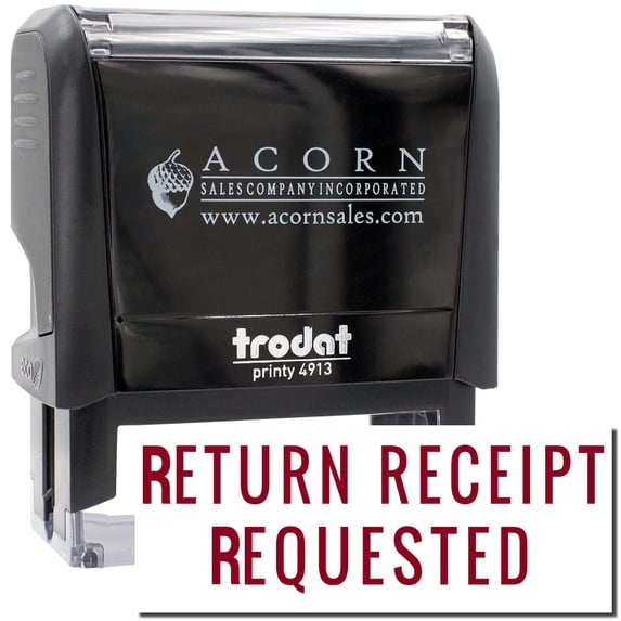 Large Self-Inking Narrow Font Return Receipt Requested Stamp, Trodat Printy 4913, Press and Print Stamping, Impression Size 7/8" x 2-1/4", Up to 10,000 Impressions - Burgundy Ink