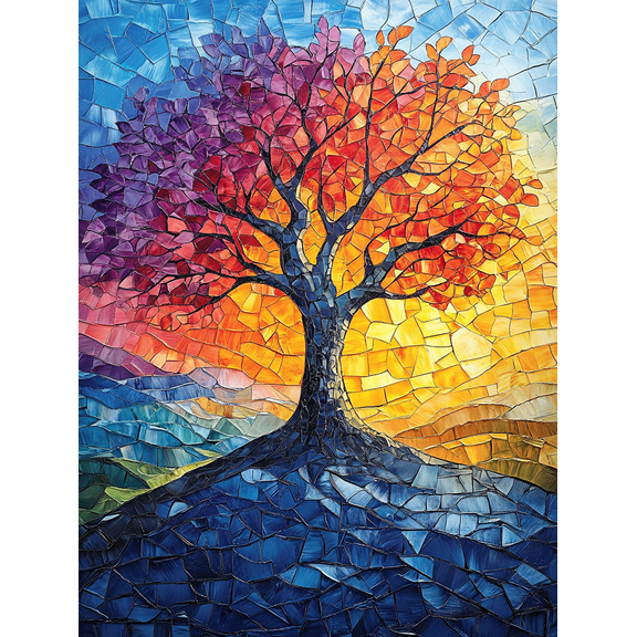 Colorful Mosaic Tree Canvas Painting， Suitable for Living Room， Bedroom， Office， Dining Room， and Hallway Decoration
