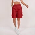 thumbnail image 4 of Bermuda Shorts Womens Cargo Shorts with Pockets Pull on High Waisted Summer Walking Workout Hiking Athletic Petite Knee Length Long Shorts Red L, 4 of 6