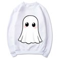 thumbnail image 4 of qelini Crewneck Sweatshirts Women Graphic Halloween Long Sleeved Sweatshirt Oversized Cute Ghost Print Spooky Season Holiday Party Sweater Fall Winter Pullover Top White XL, 4 of 5
