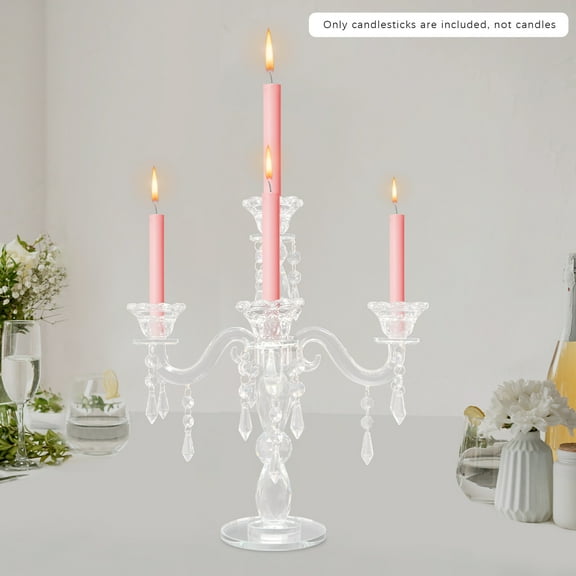 Exquisite 5-Head Crystal Glass Candle Holder - Elegant Tabletop Centerpiece  for Home, Wedding, and Holiday Gifts