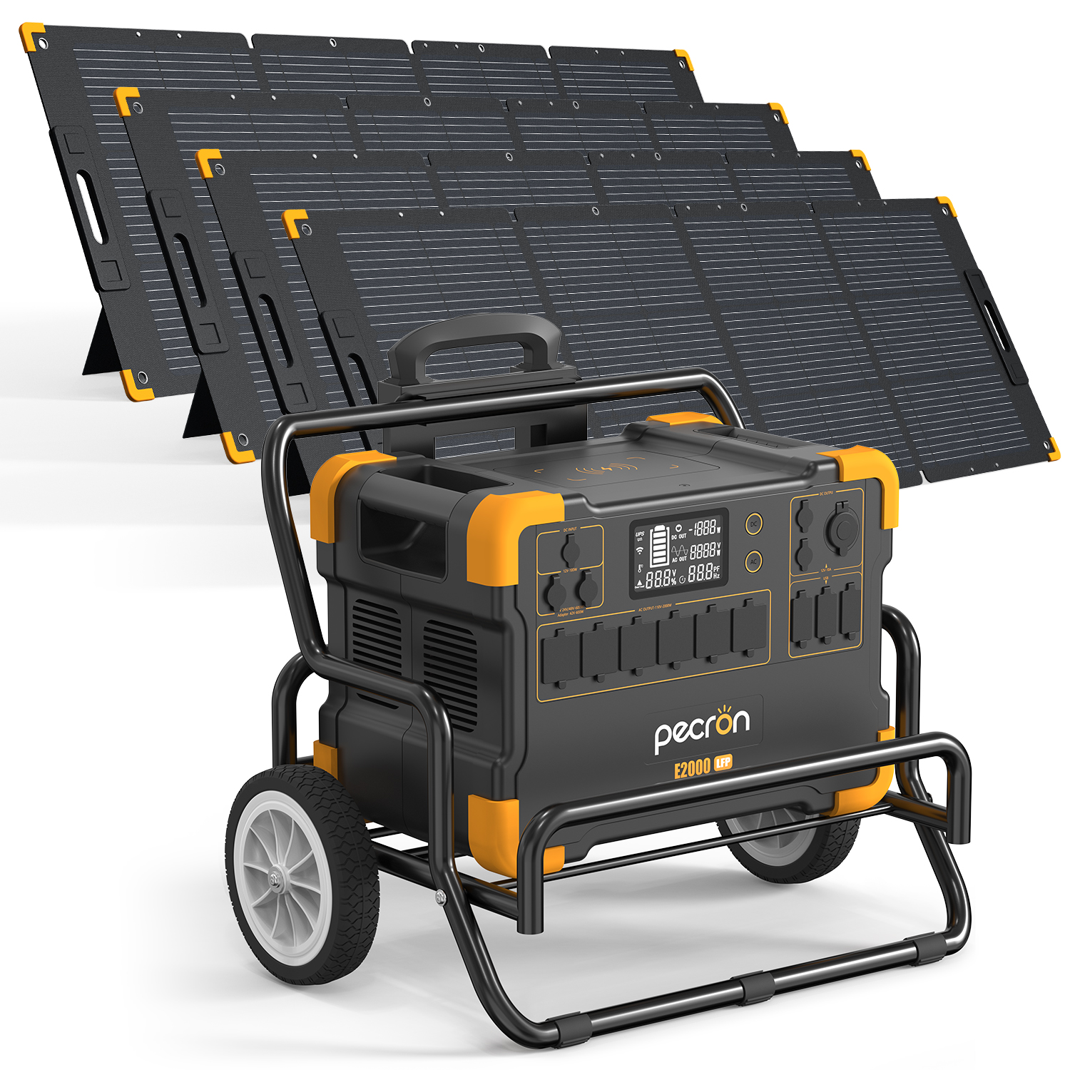 PECRON E2000LFP 1920Wh/2000W Portable Power Station with 4*200w Solar Panels Trolley Kit LiFePO4 Battery Solar Generator for Outdoor Camping Home Emergency