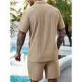 thumbnail image 6 of Ceisia Men's Casual Short Sleeve Button Down Shirt Open Weave Breathable and Elastic Waist Drawstring Shorts Two Piece Set Gifts for Father Multicolor L, 6 of 8