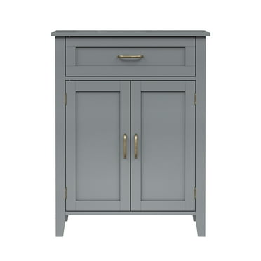 Teamson Home Mercer Freestanding Two-Door Floor Storage Accent Cabinet with Top Drawer, Gray