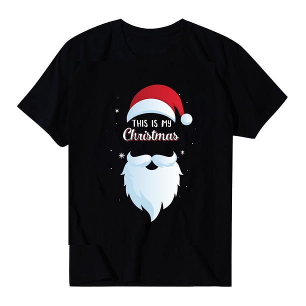 Mujeres Hombres O-cuello de manga corta Feliz Navidad Imprimir Familia Tops Camiseta Blusa Pompotops hfajkhk124322