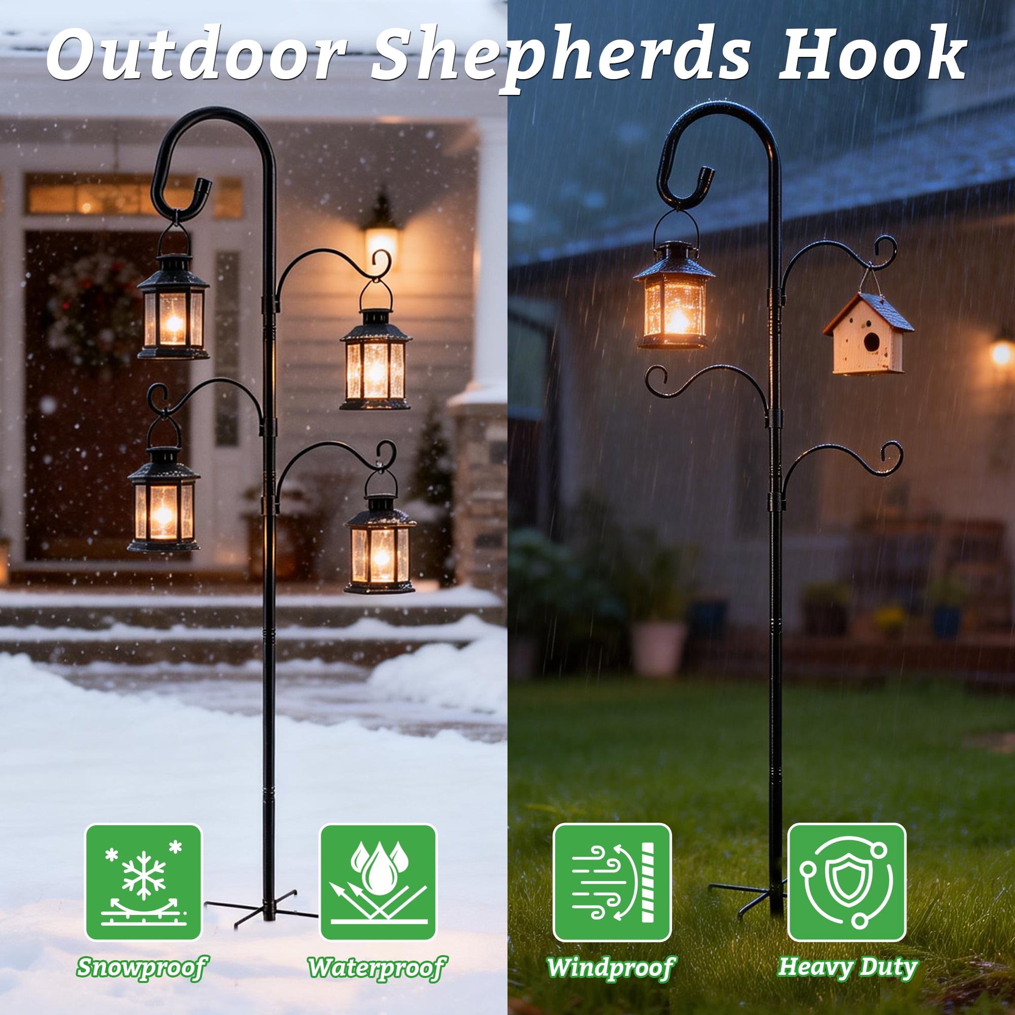 Shepherds Hooks for Outdoor, 92 Inch Heavy Duty Bird Feeder Pole, Garden Pole for Hanging Plants, Lantern, Hummingbird Feeder, Hanging Plant Stand with 5 Base Prongs (2 PACK)