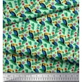 thumbnail image 2 of Soimoi Green Japan Crepe Satin Fabric Birds & Leaves Tropical Decor Fabric Printed Yard 42 Inch Wide, 2 of 3