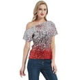 thumbnail image 1 of Womens Short Sleeve One Shoulder Sparkly Glitter Sequin Top Shirt, 1 of 5