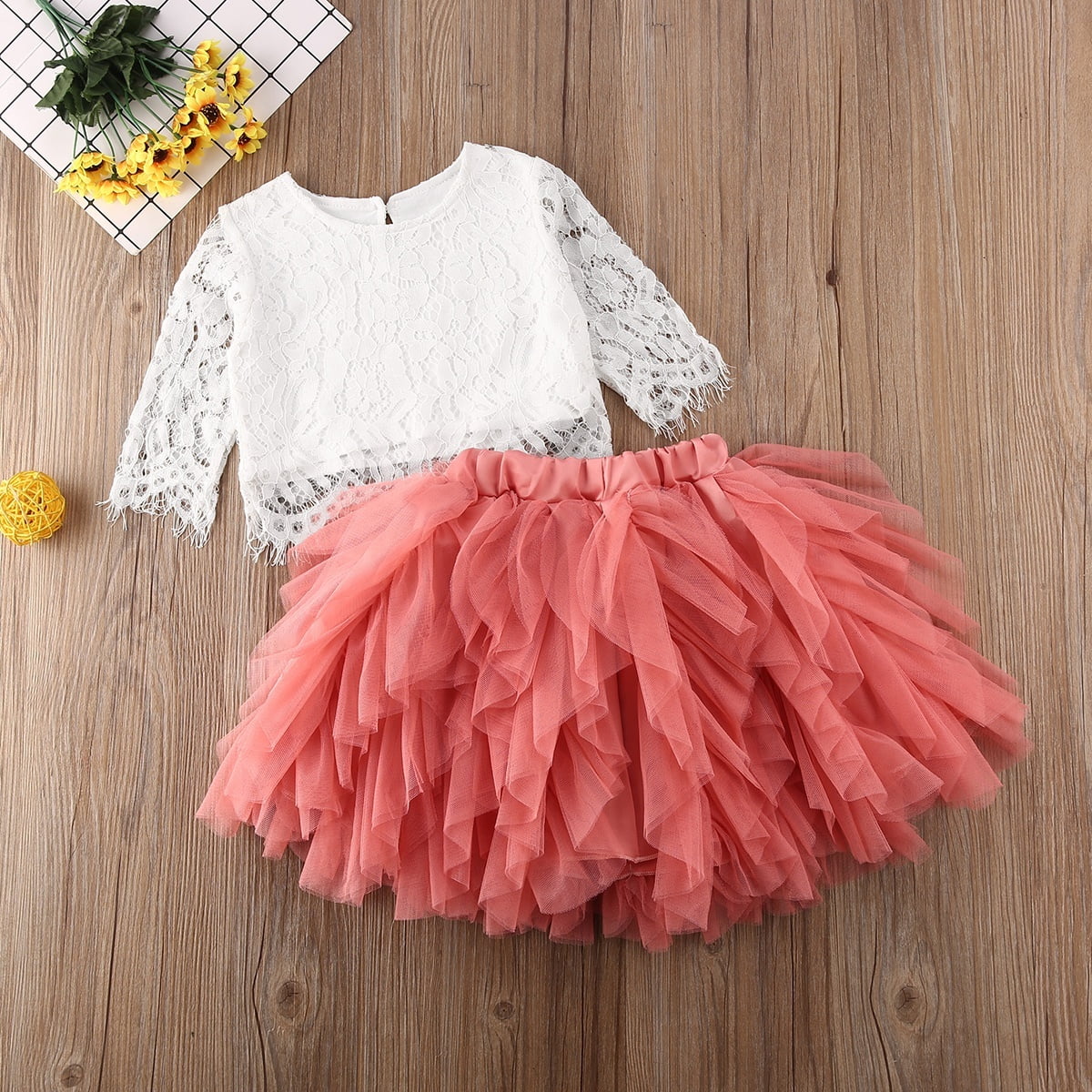 Toddler Infant Kids Girls Princess Long Sleeve Lace Tops Tutu