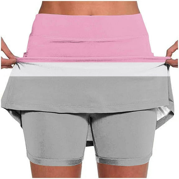 Mifsaly Booty Shorts for Women High Waist Tummy Control Skorts with Pockets Layered Skirts Stretchy Workout Pants Tennis Golf Biking Athletic Skort Color Block Summer Outfits XL