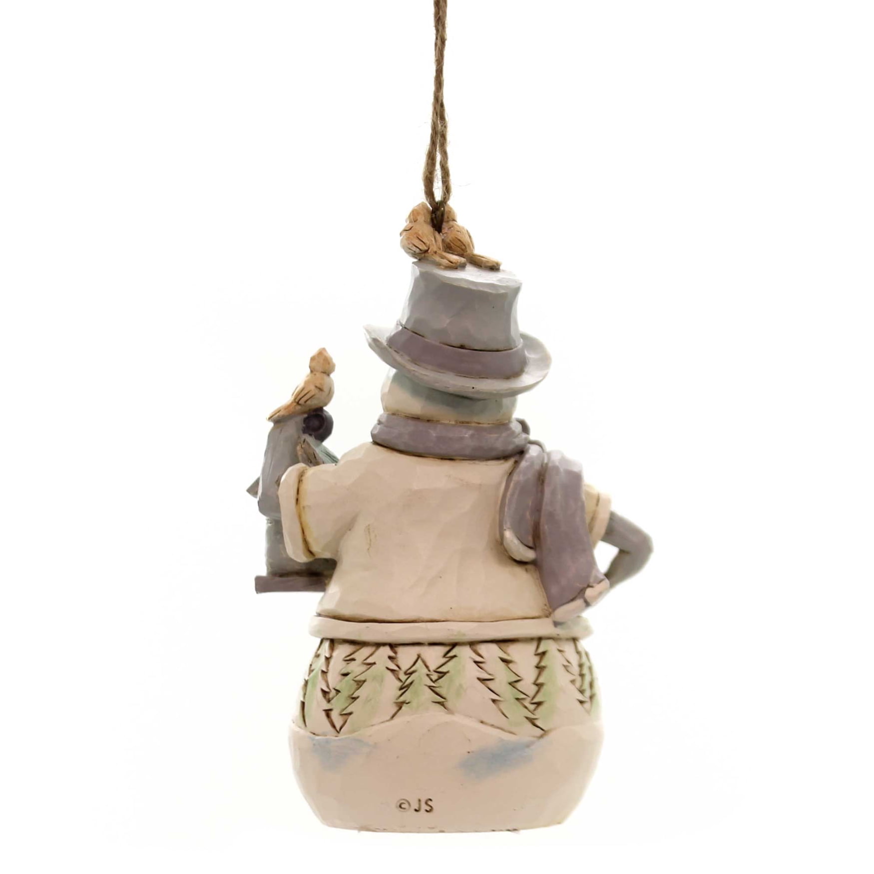 Jim Shore WHITE WOODLAND SNOWMAN HOLDING BIRDHOUSE Polyresin Ornament 6001418 