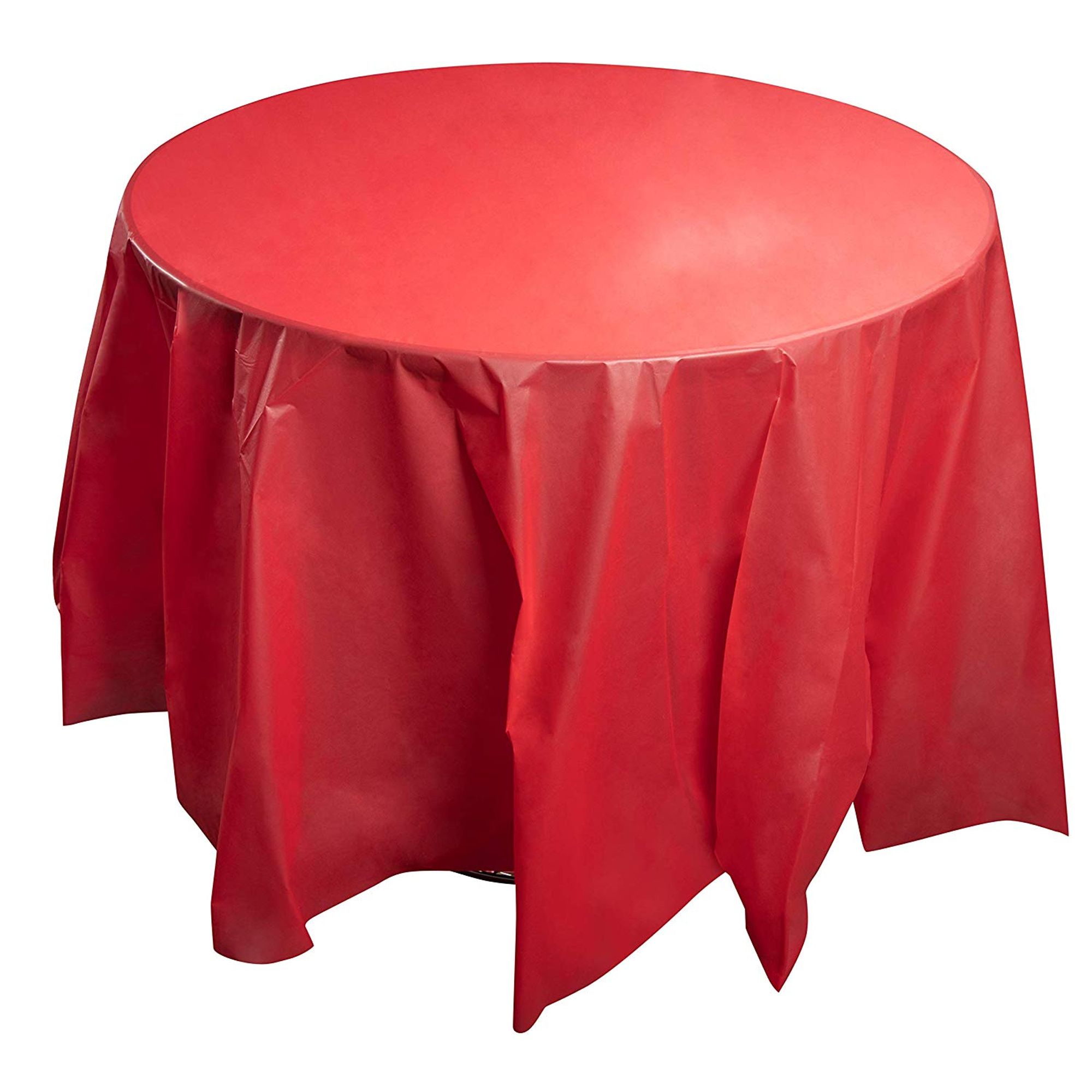 12 Pack Red Plastic Tablecloth Round 84 Inch Disposable Table Cover 