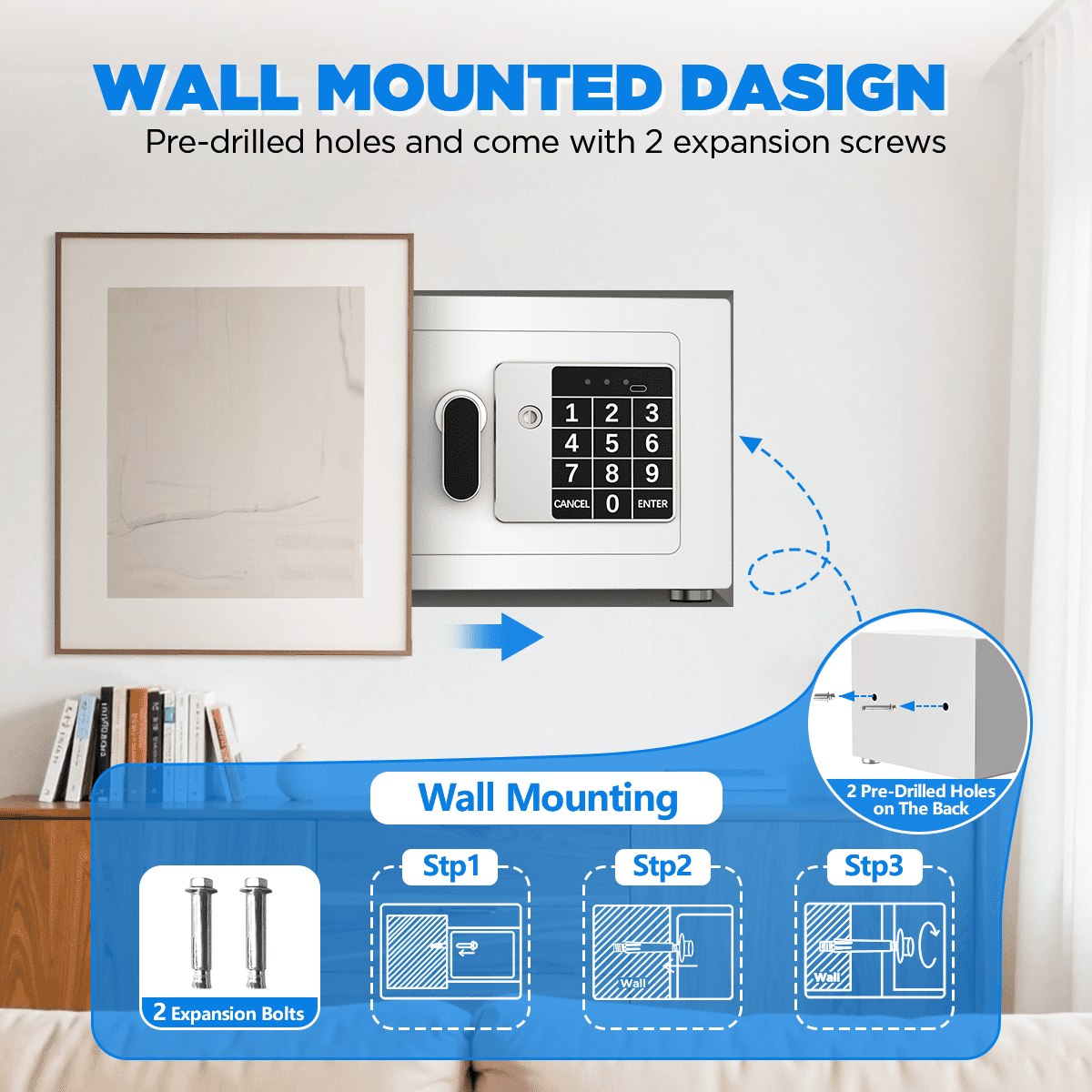 SYSENFO 0.25 Feet Cubic Safe Box, Money Lock Safes with Digital Keypad, USB Cable and Sensor Light, Security Safe for Home Office Hotel (White)