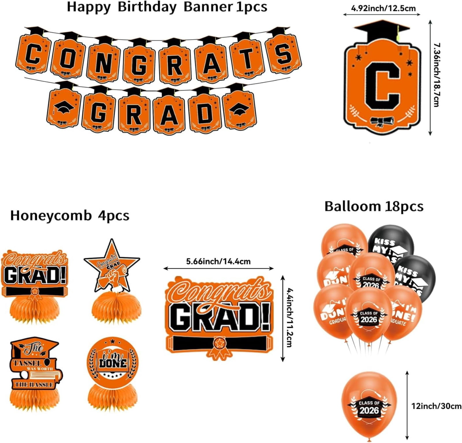 2026 Graduation Decorations, Graduation Party Decorations, Congrats Banner, Class of 2026 Banner, Graduation Balloons, Grad Cap Decorations, Photo Props for Photo Booth, 12 In, 32