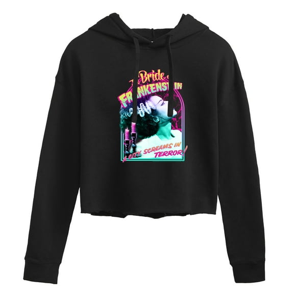 Classic Monsters - The Bride of Frankenstein - A City Screams in Terror - Juniors Cropped Pullover Hoodie