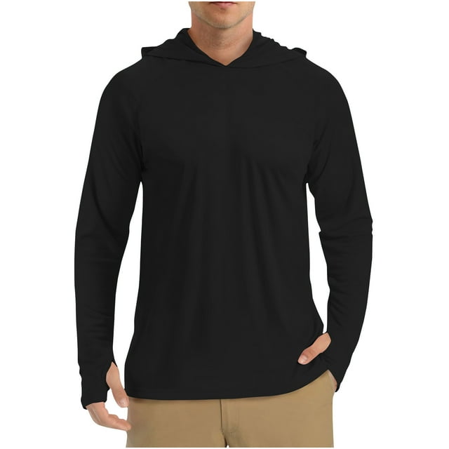Mgmyaa Chemise de Soleil pour Hommes UPF 50+ Pêche Raglan Manches Longues Protection UV Chandail à Capuchon Léger Randonnée Maillot Dermoprotecteur Natation Course