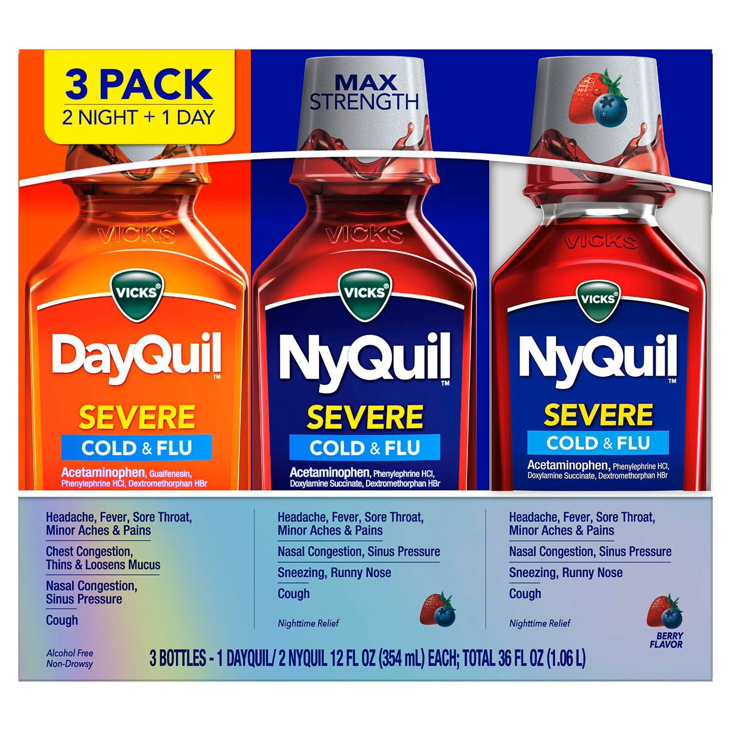Customer reviews for Vicks DayQuil & NyQuil Severe Cold & Flu Relief  Liquid, Berry, 12 fl. oz., 3 pk.