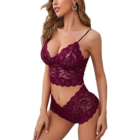 

Women 2PCS Lace Lingerie Set Sexy See Through Underwear Floral Sheer Bra and Panty