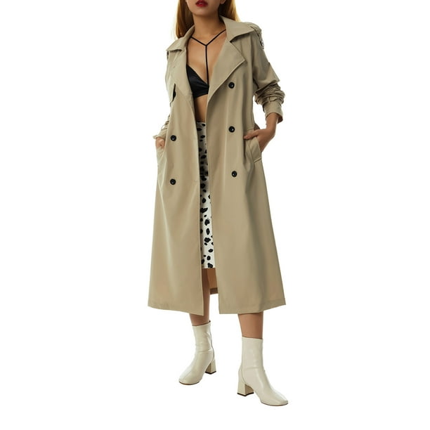 mlpeerw Women's Waterproof Double-Breasted Trench Coat Classic Lapel ...