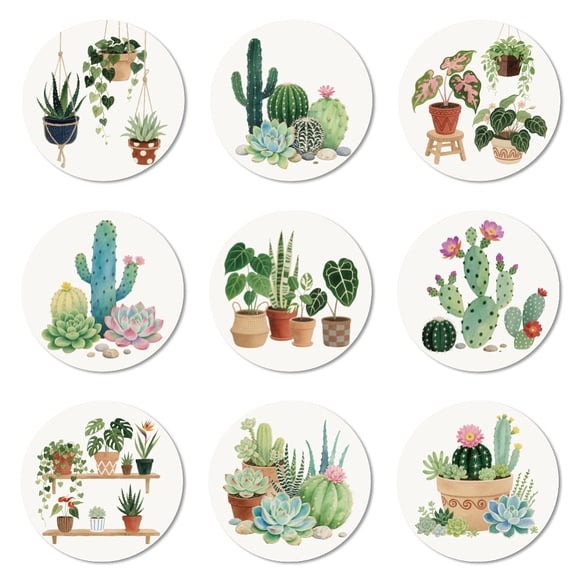 Coasters Set of 9 Succulent Plant Pattern Colorful Wooden Coasters Bulk Round Housewarming Gift