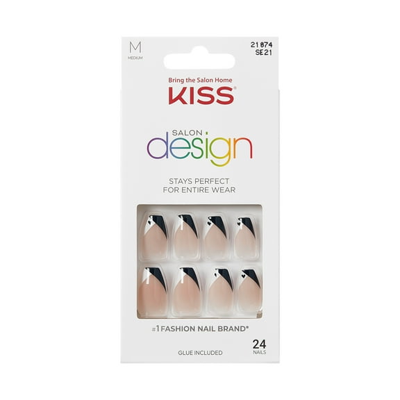 KISS Salon Design Press On Nails, ‘Love in Color’, White, Short Coffin, 24 Count