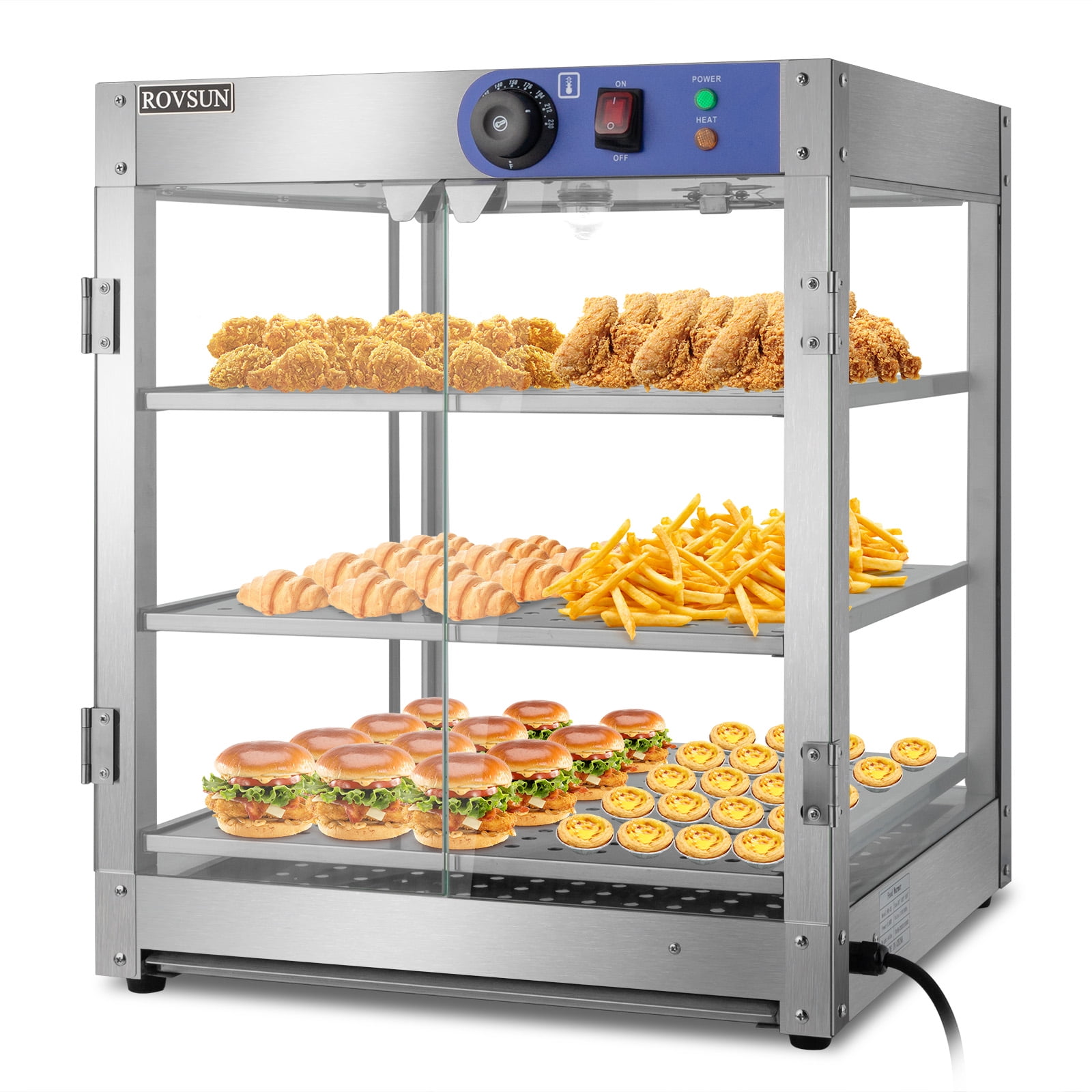 ROVSUN 3-Tier 110V Food Warmer, 800W Commercial Food Warmer Display  Electric Countertop Food Pizza Warmer with Adjustable Removable Shelves  Glass Door, Pastry Display Case for Buffet Restaurant 